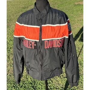 VINTAGE Harley-Davidson Jacket Mens Small Black Orange Racing Made‎ in USA 90s